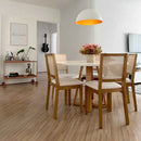 Cadeira de Madeira Maciça Estofada Marla - Natural c/ Linho Off White - Palhinha