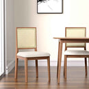 Cadeira de Madeira Maciça Estofada Marla - Natural c/ Linho Off White - Palhinha